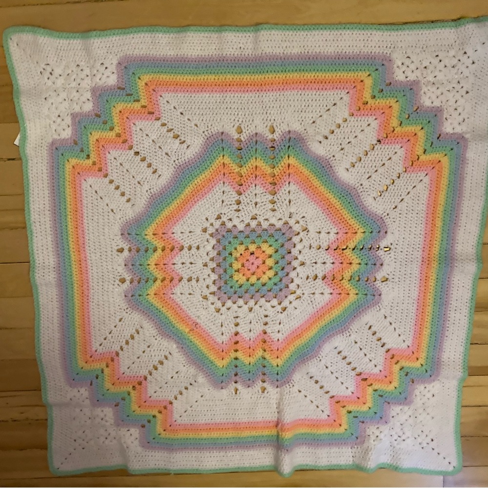Small vintage handmade crocheted baby blanket